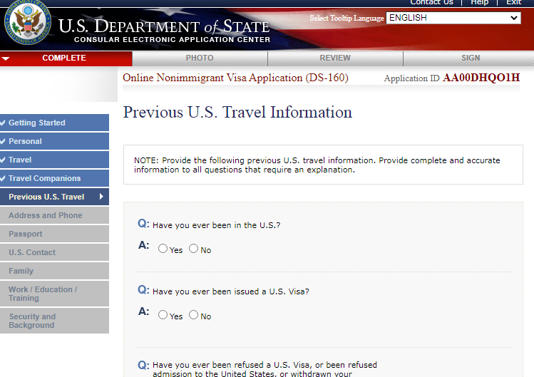 پر کردن فرم ds-160 بخش سفرهای قبلی به آمریکا